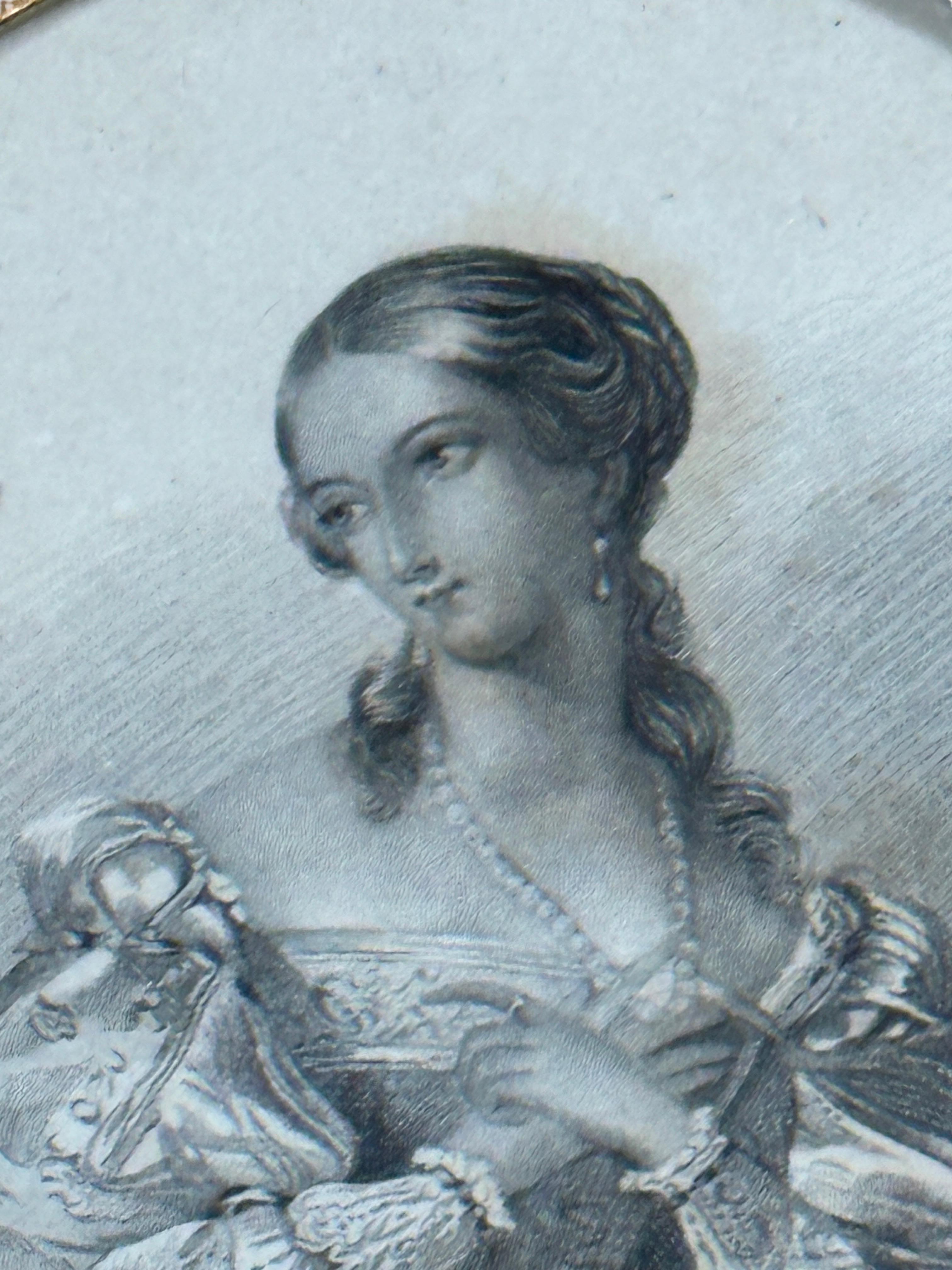 Glass Framed German Lithographed Portrait of a Noble Lady, German Biedermeier 1860s For Sale