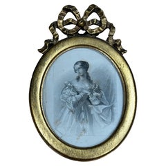 Framed German Lithographed Portrait of a Noble Lady, German Biedermeier 1860s