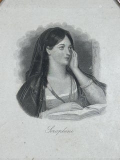 Framed German Lithographed Portrait of a Seraphine, German Biedermeier 1860s