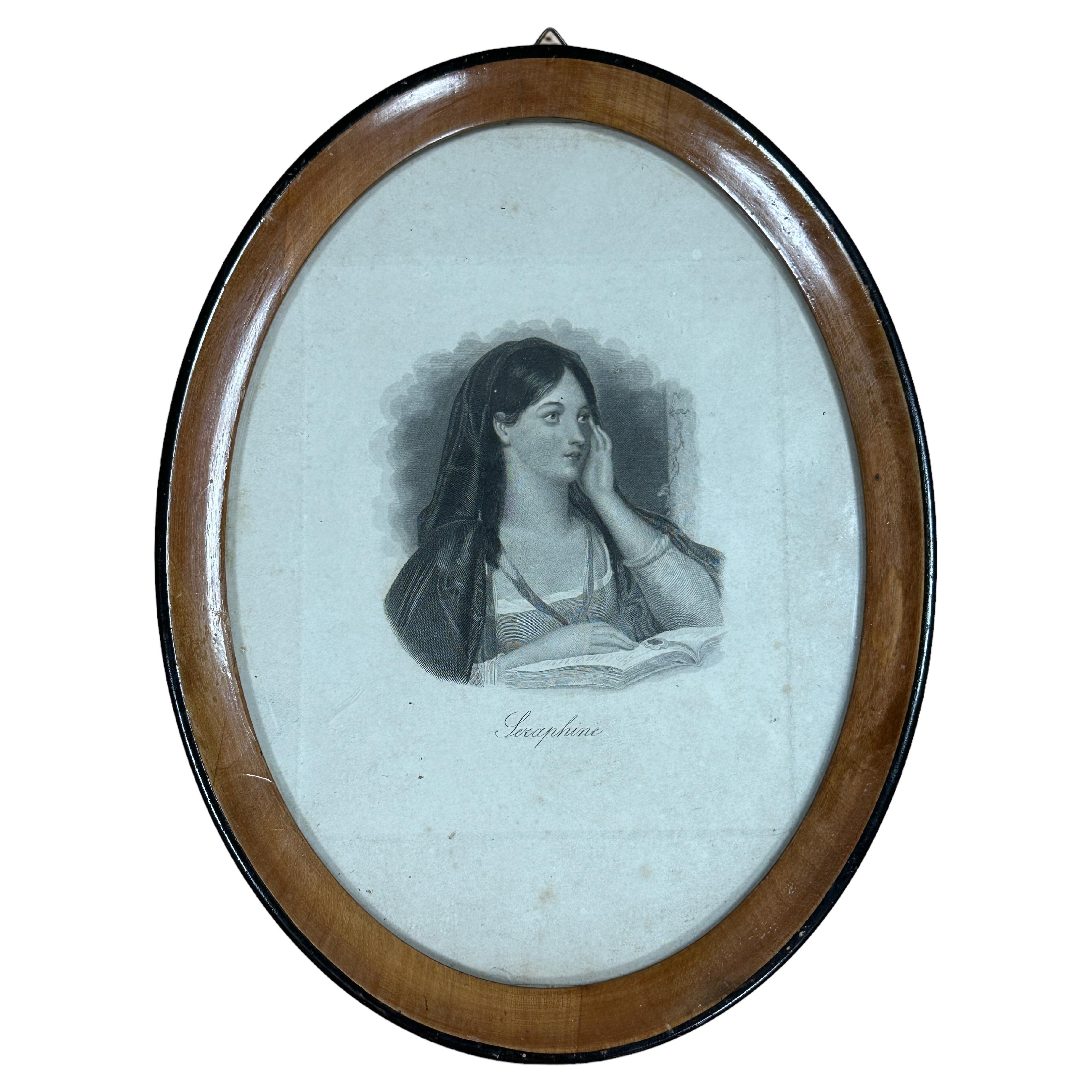 Framed German Lithographed Portrait of a Seraphine, German Biedermeier 1860s For Sale