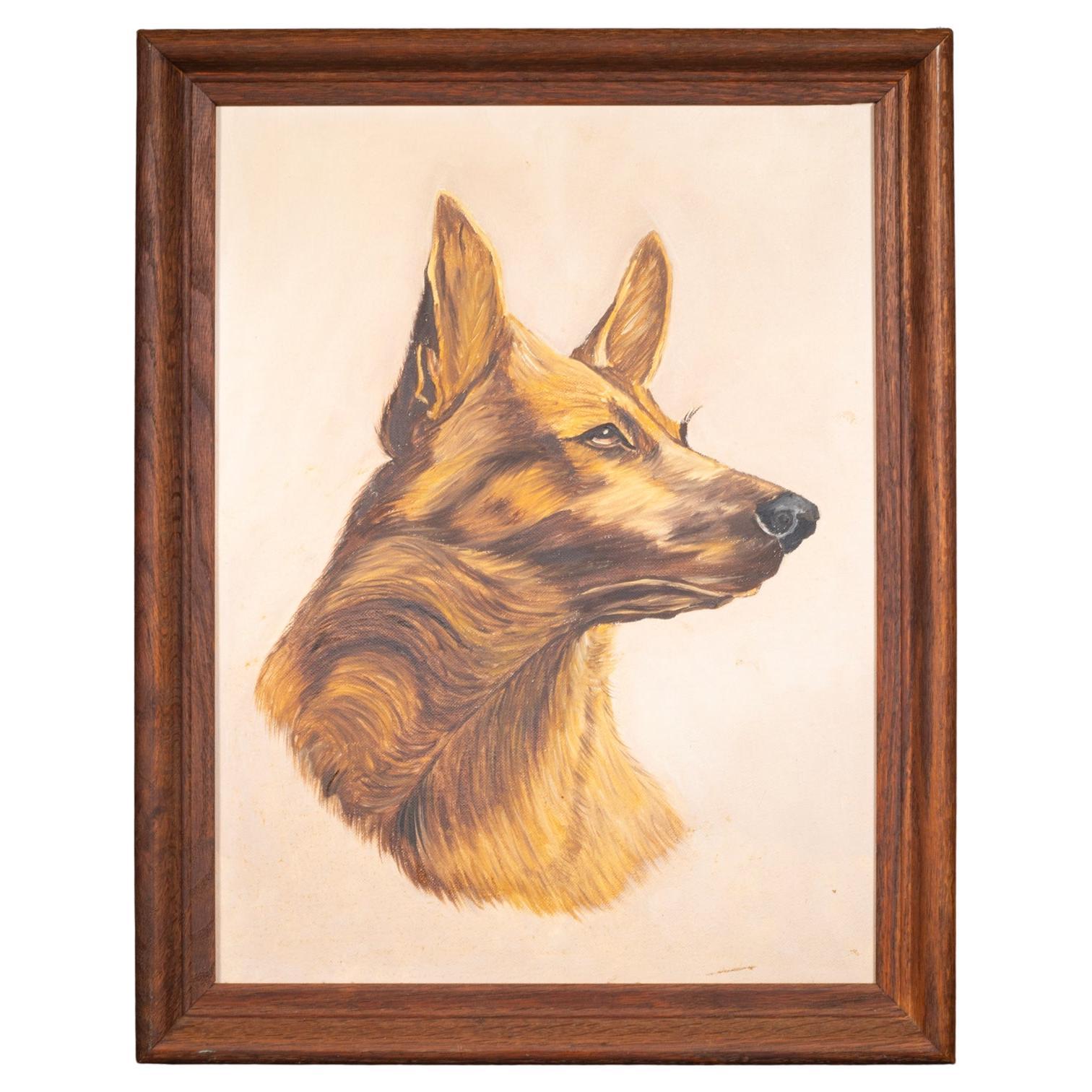 Gerahmter Deutscher Schäferhund Druck c.1940-1950