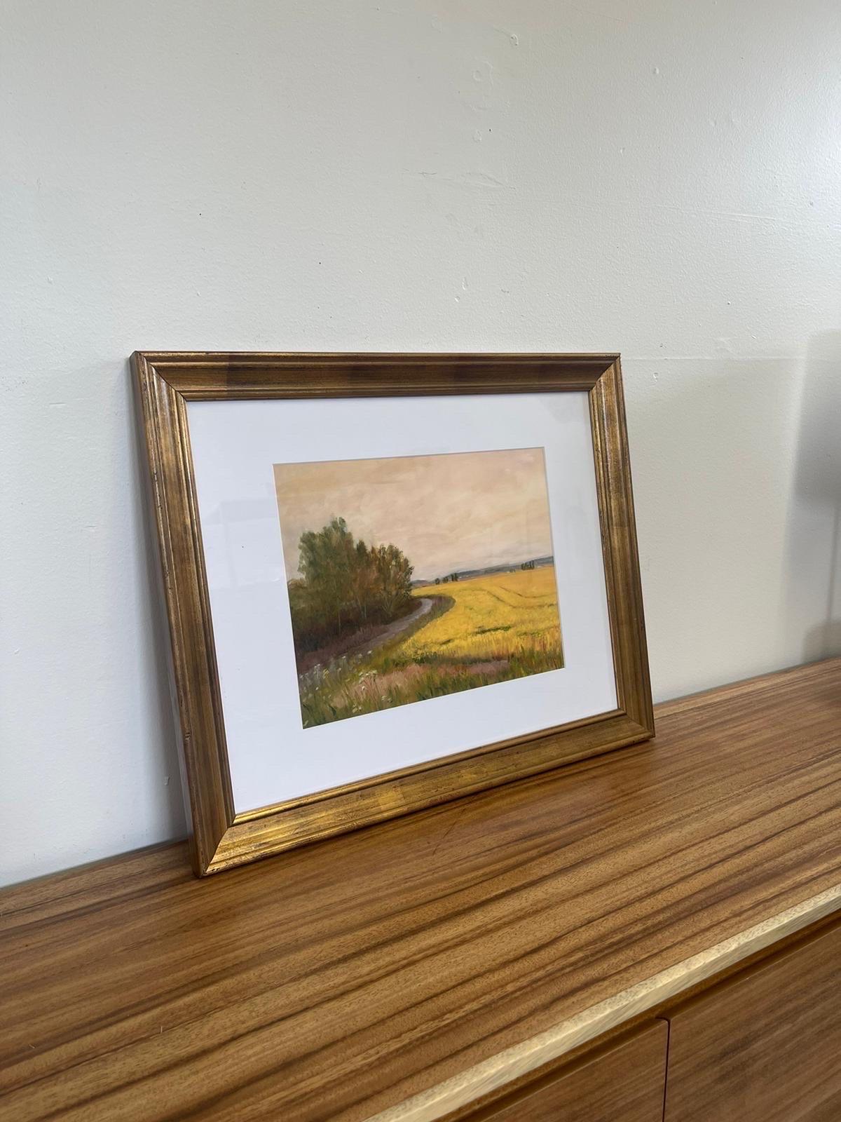 Mid-Century Modern Framed Giclee Feild Landscape Fine Art Print by Helen Drummond. For Sale