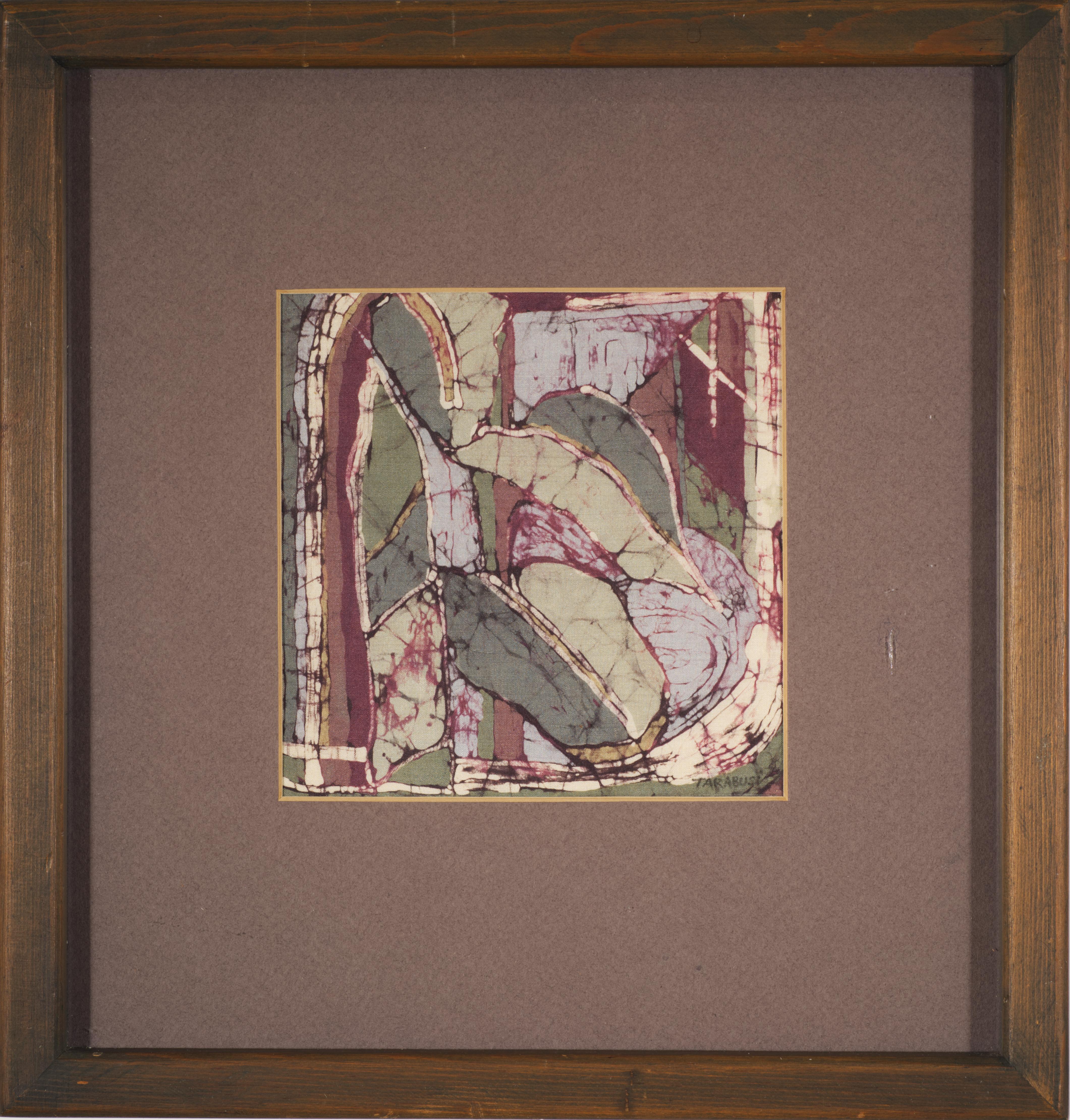  L'opera d'arte originale presenta uno studio astratto di colori e forme all'interno di uno spazio quadrato strutturato. Sequenze di colori in varie tonalità di grigio, verde e blu sono giustapposte da incursioni di rossi bordeaux Bordeau e colori