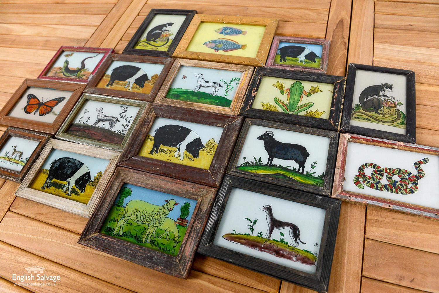 European Framed Glass Paintings of Animals, 20th Century For Sale
