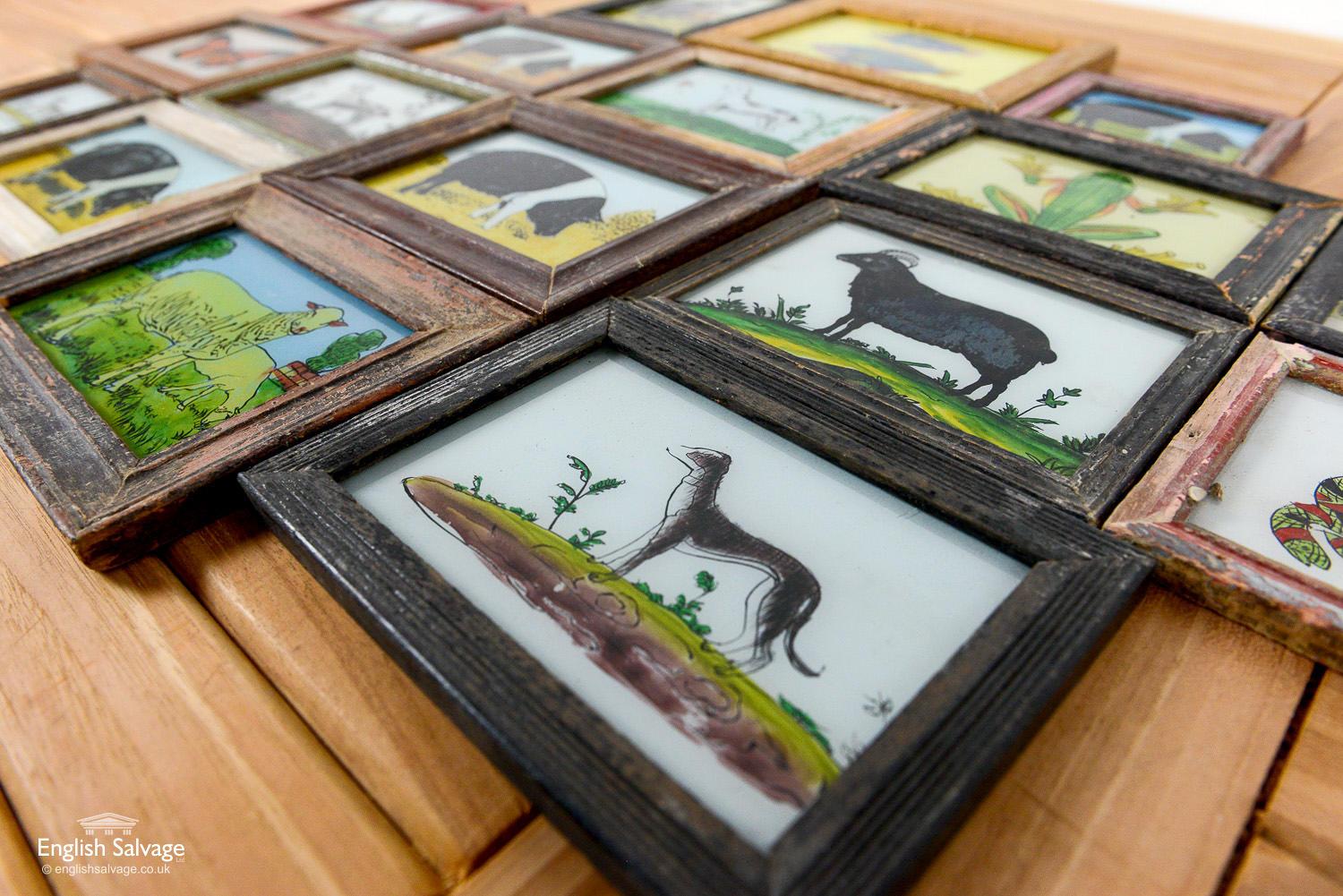 Framed Glass Paintings of Animals, 20th Century In Good Condition For Sale In London, GB