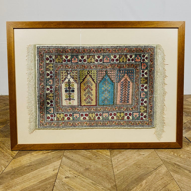 Framed + Glazed Persian Rug, Finely Knotted Silk For Sale at 1stDibs