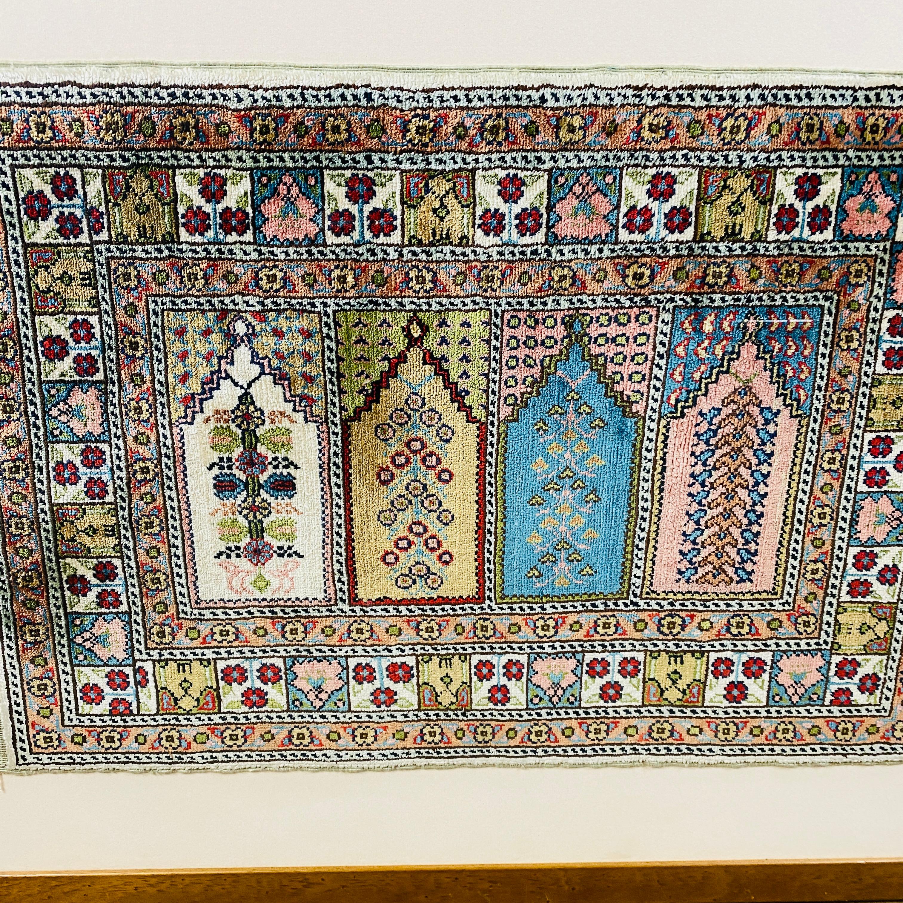 Framed + Glazed Persian Rug, Finely Knotted Silk In Good Condition For Sale In Ely, GB