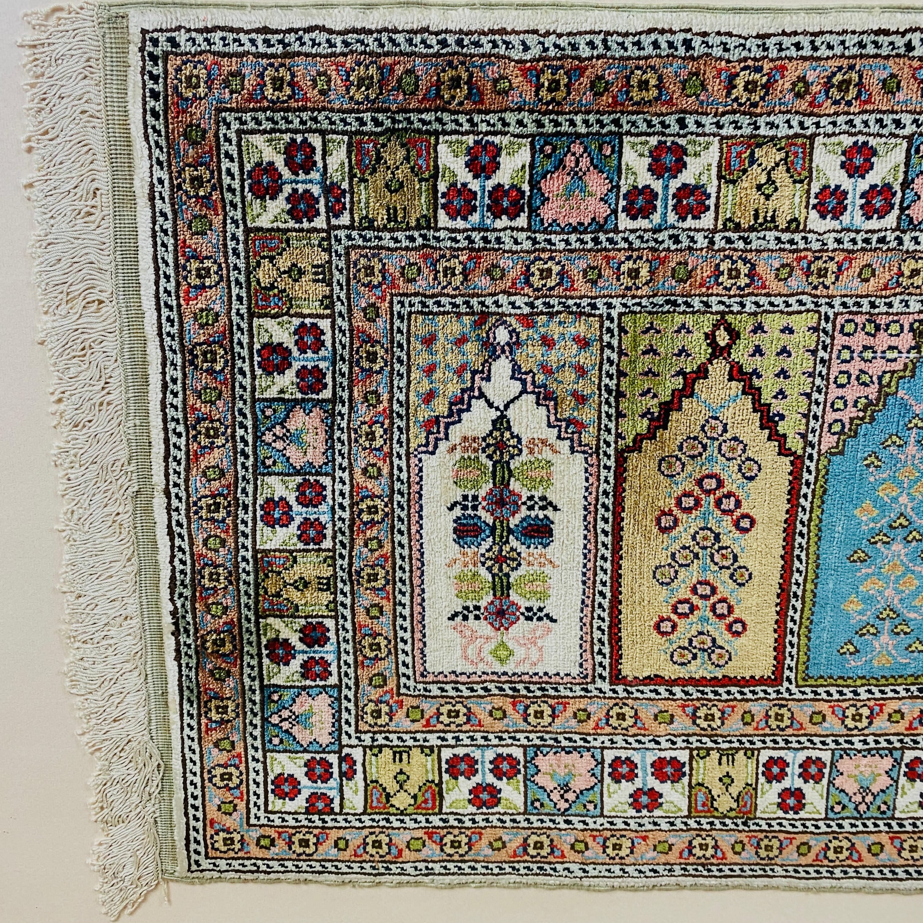 Late 20th Century Framed + Glazed Persian Rug, Finely Knotted Silk For Sale