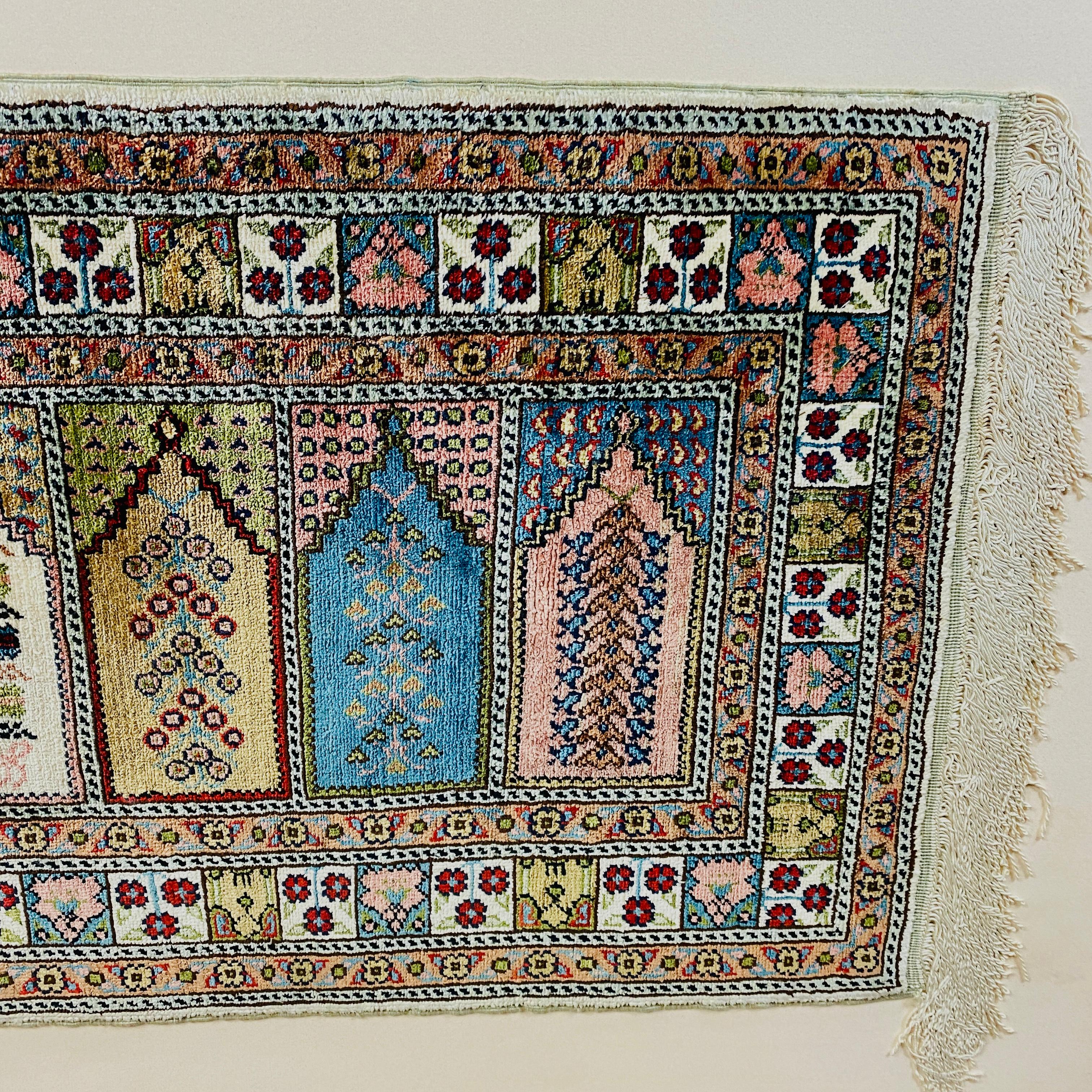 Framed + Glazed Persian Rug, Finely Knotted Silk For Sale 1