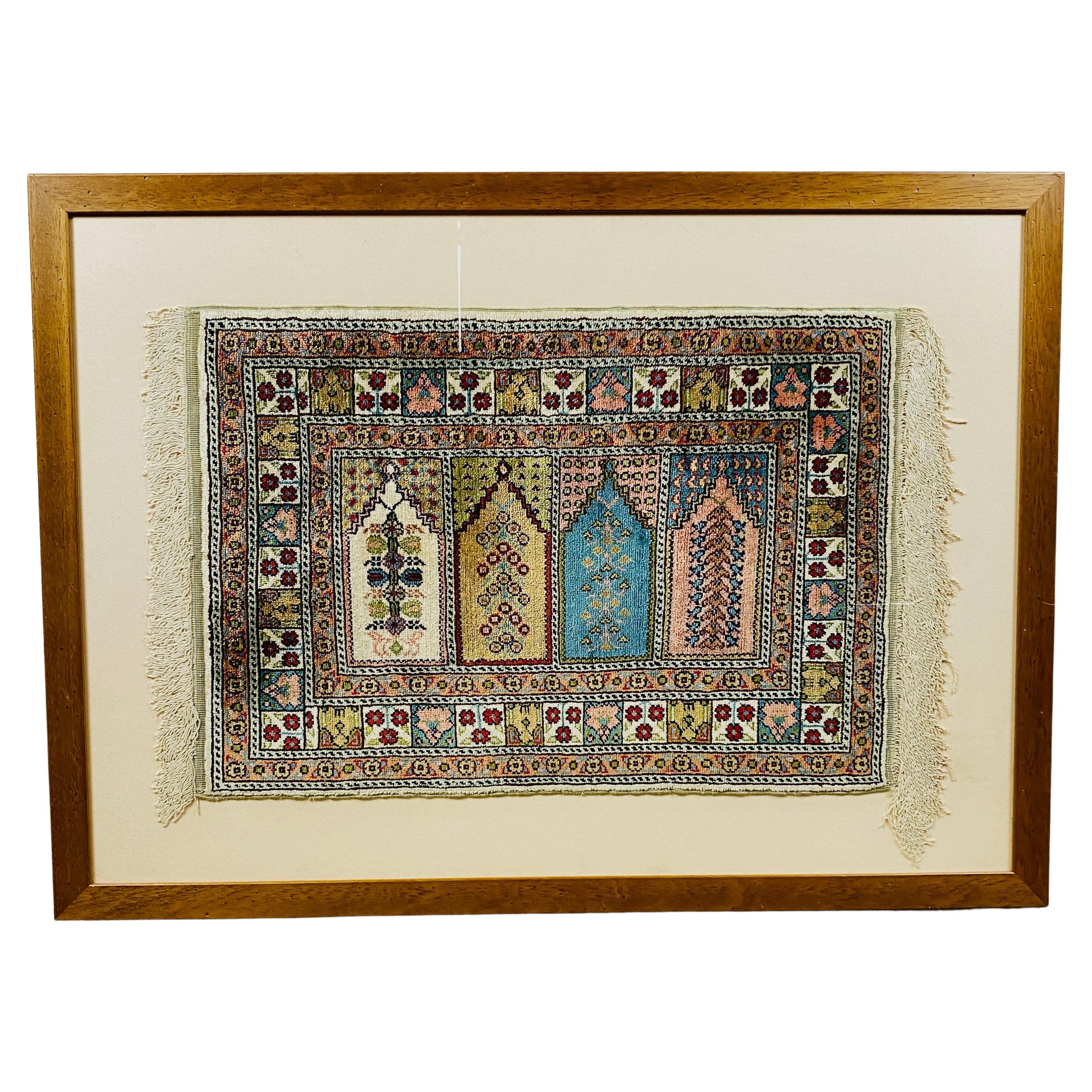 Framed + Glazed Persian Rug, Finely Knotted Silk For Sale