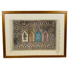 Vintage Framed + Glazed Persian Rug, Finely Knotted Silk