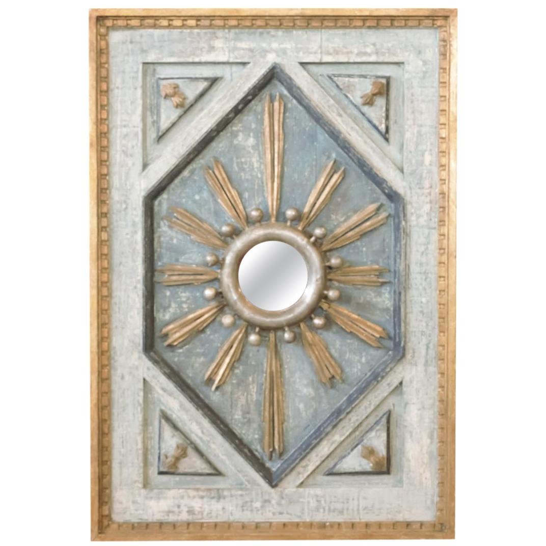 Framed Gold and Silver Leaf Italian Sunburst Mirror with Giltwood Fragments