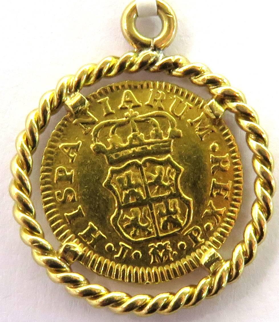 Women's or Men's Framed Gold Coin Pendant Charm Dated 1763 For Sale