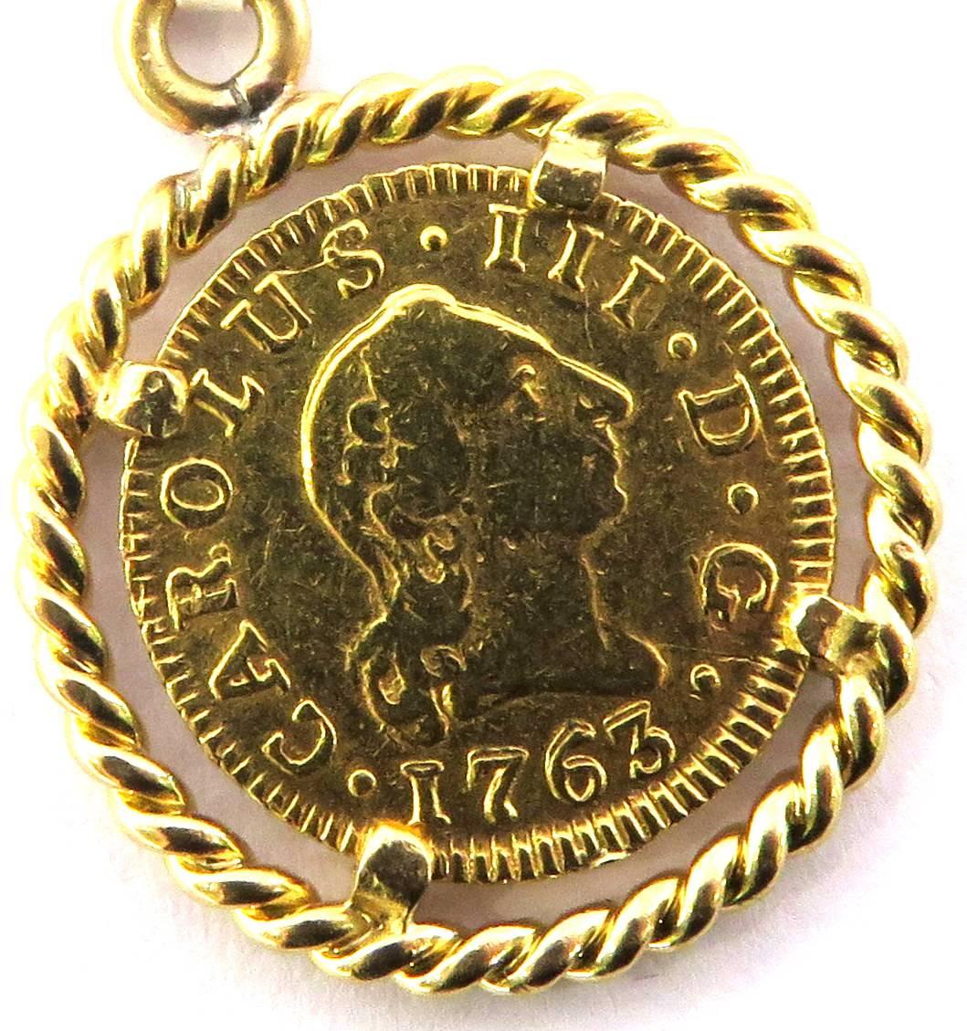 Framed Gold Coin Pendant Charm Dated 1763 For Sale 2