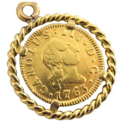 Antique Framed Gold Coin Pendant Charm Dated 1763
