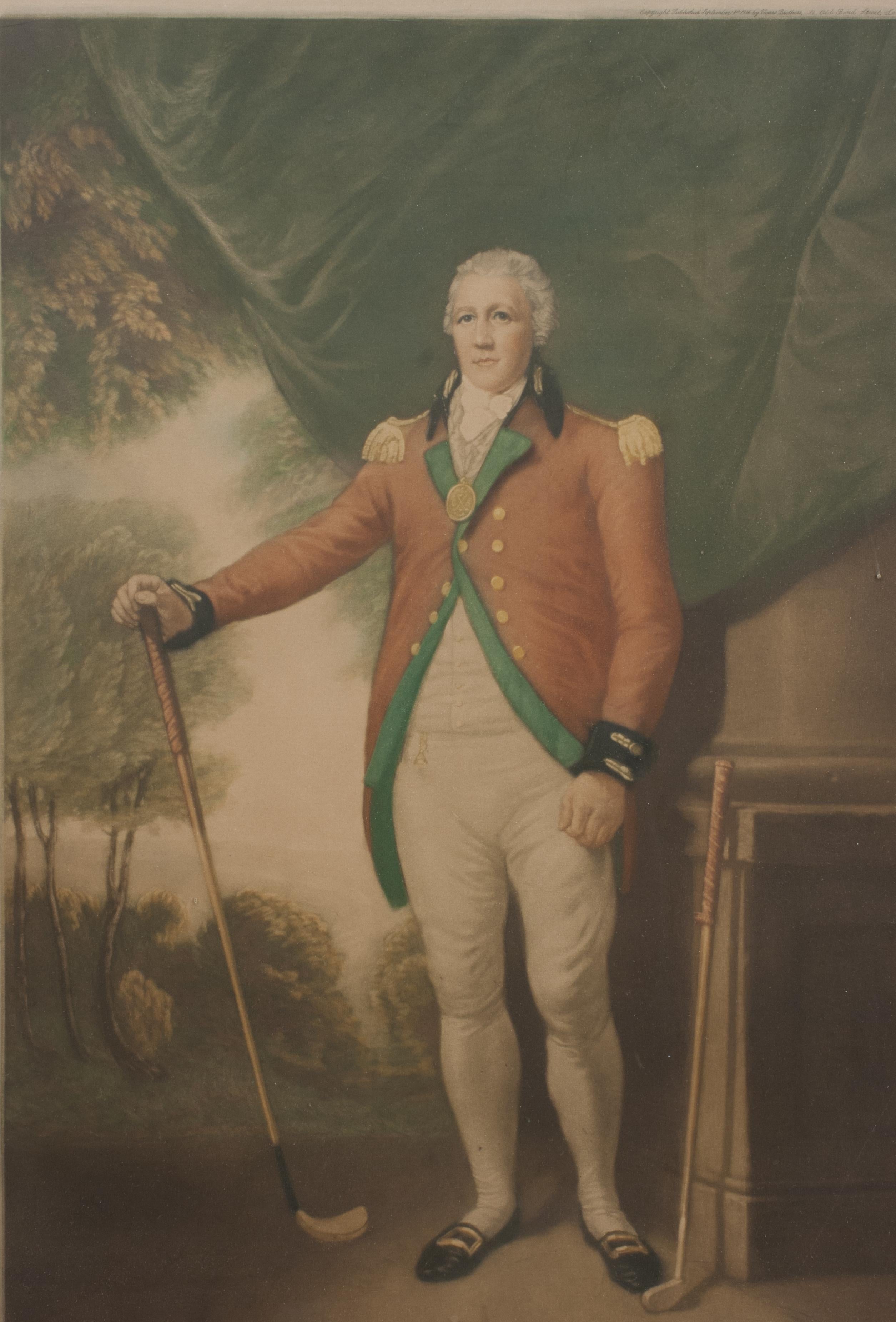 British Framed Golf Mezzotint, Henry Callender Esq. For Sale