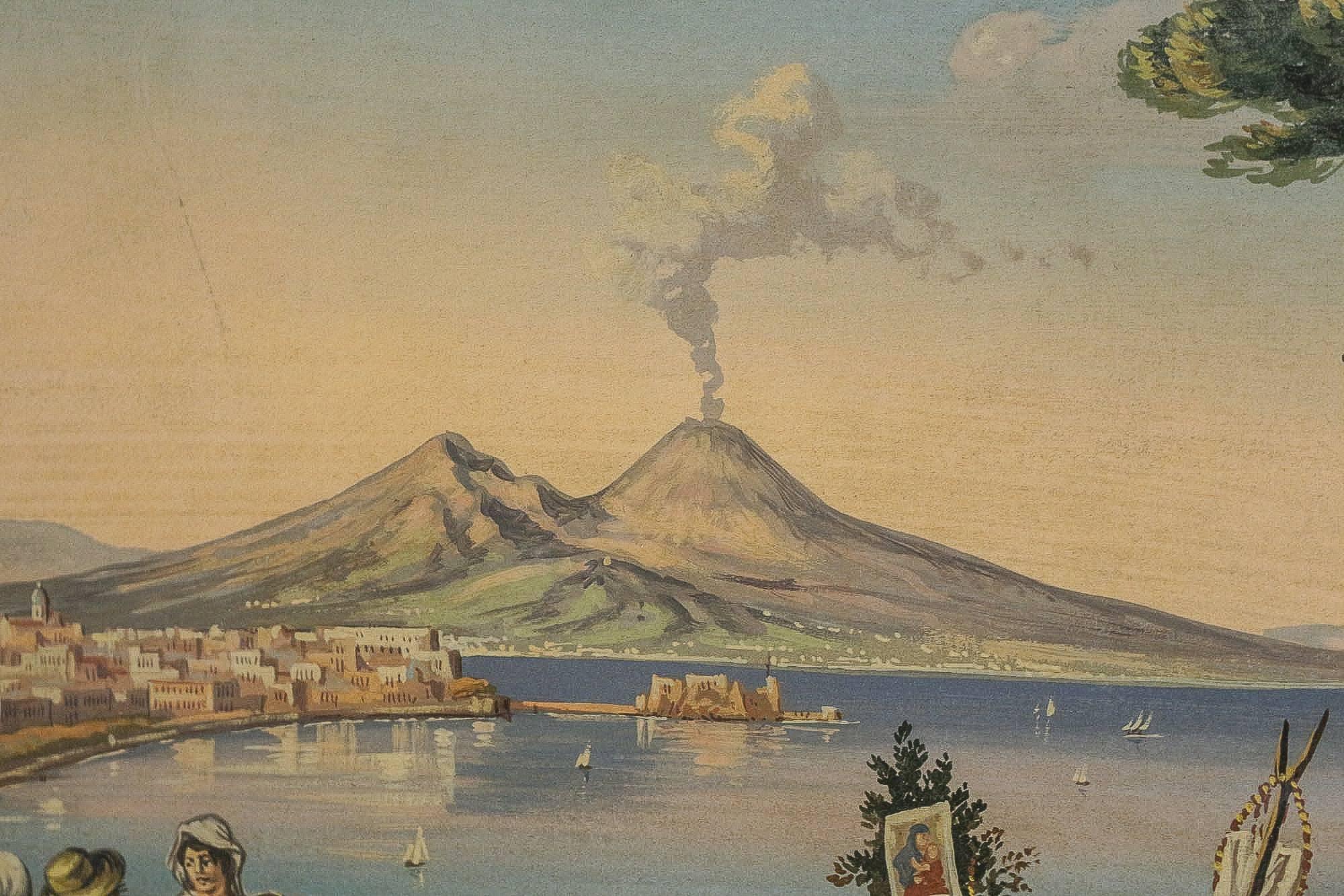 20th Century Framed Gouache of the Bay of Naples Signed a Improta, circa 1903 For Sale