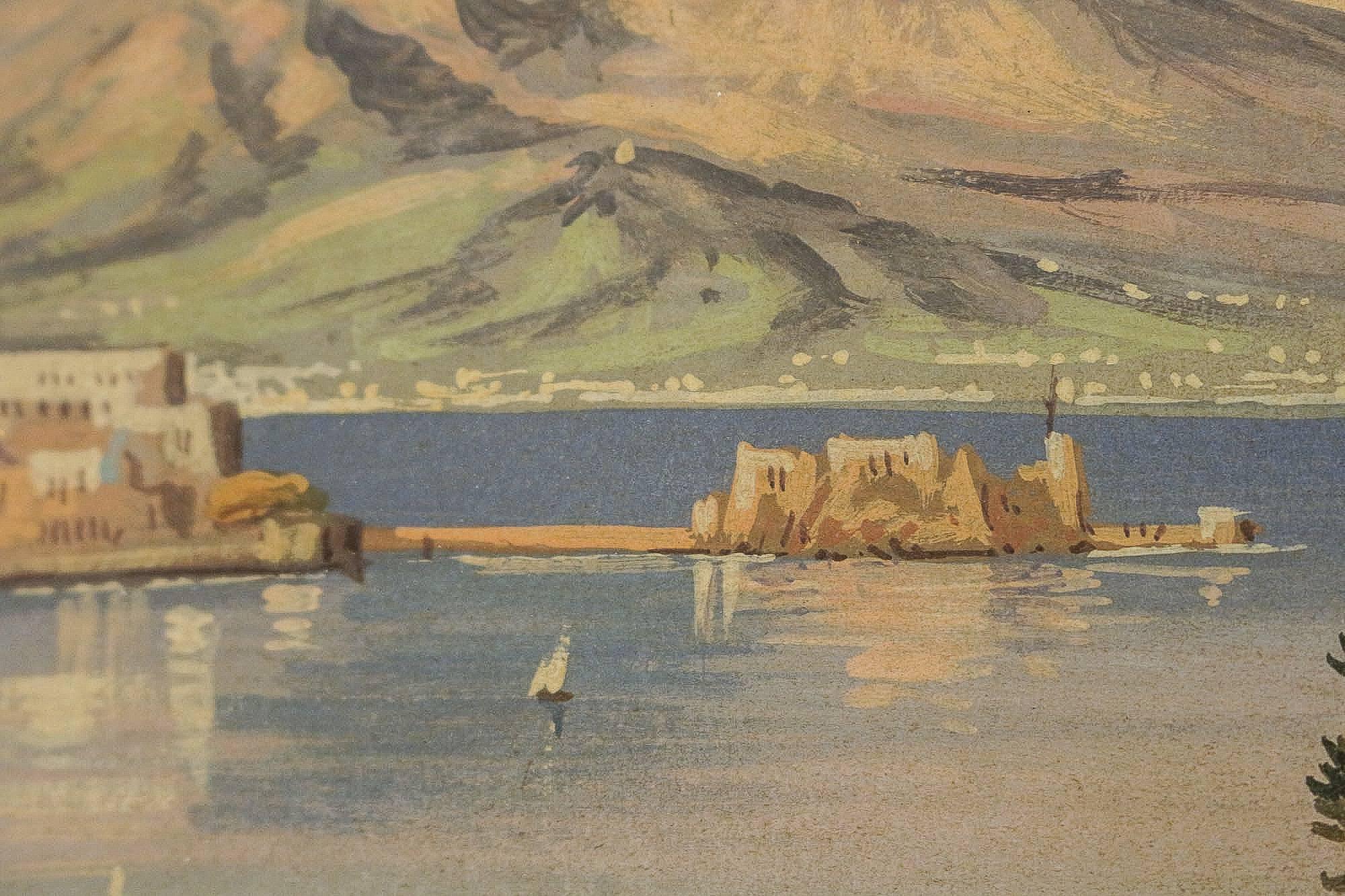 20th Century Framed Gouache of the Bay of Naples Signed a Improta, circa 1903 For Sale