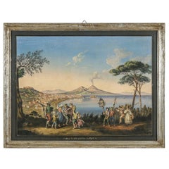 Framed Gouache of the Bay of Naples Signed a Improta, circa 1903