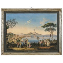 Framed Gouache of the Bay of Naples Signed a Improta, circa 1903