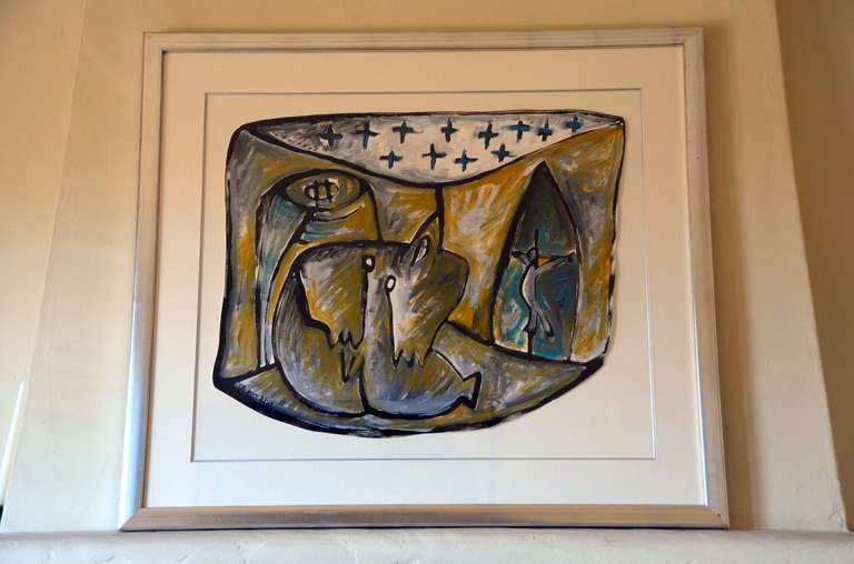 Framed gouache on paper drawing by Jean-Jacques Blot. Signed: 