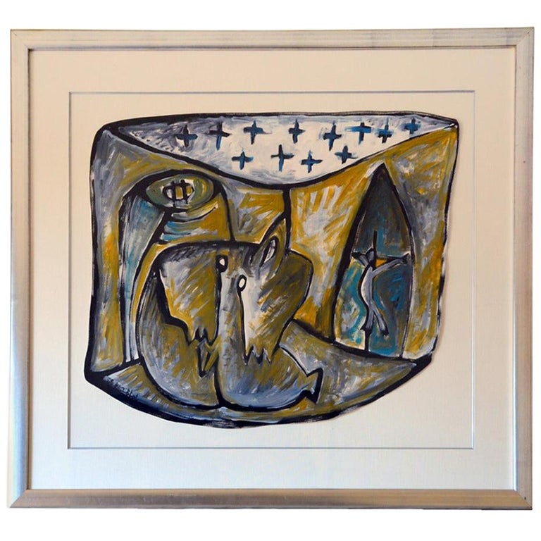 Framed Gouache on Paper Drawing by Jean-Jacques Blot For Sale