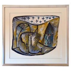 Framed Gouache on Paper Drawing by Jean-Jacques Blot