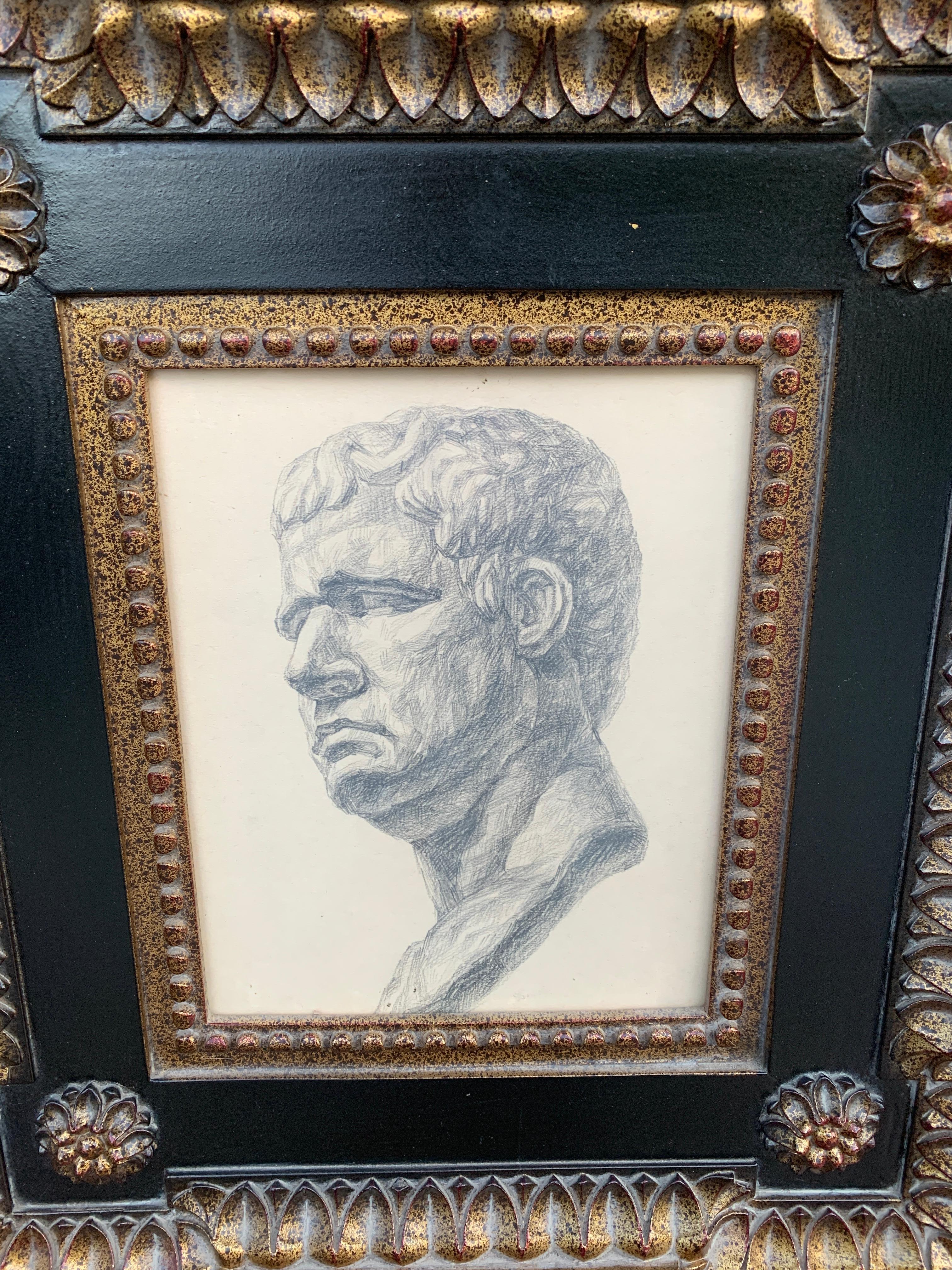 XX secolo Disegno Grand Tour incorniciato di un busto romano maschile in vendita