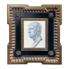 Framed Grand Tour Drawing of a Male Roman Bust