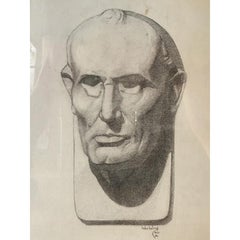 Framed Graphite Portrait of Bust Drawing on Paper Signed Helen Beling, Nov. 1930