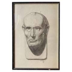 Framed Graphite Portrait of Bust Drawing on Paper Signed Helen Beling, Nov. 1930