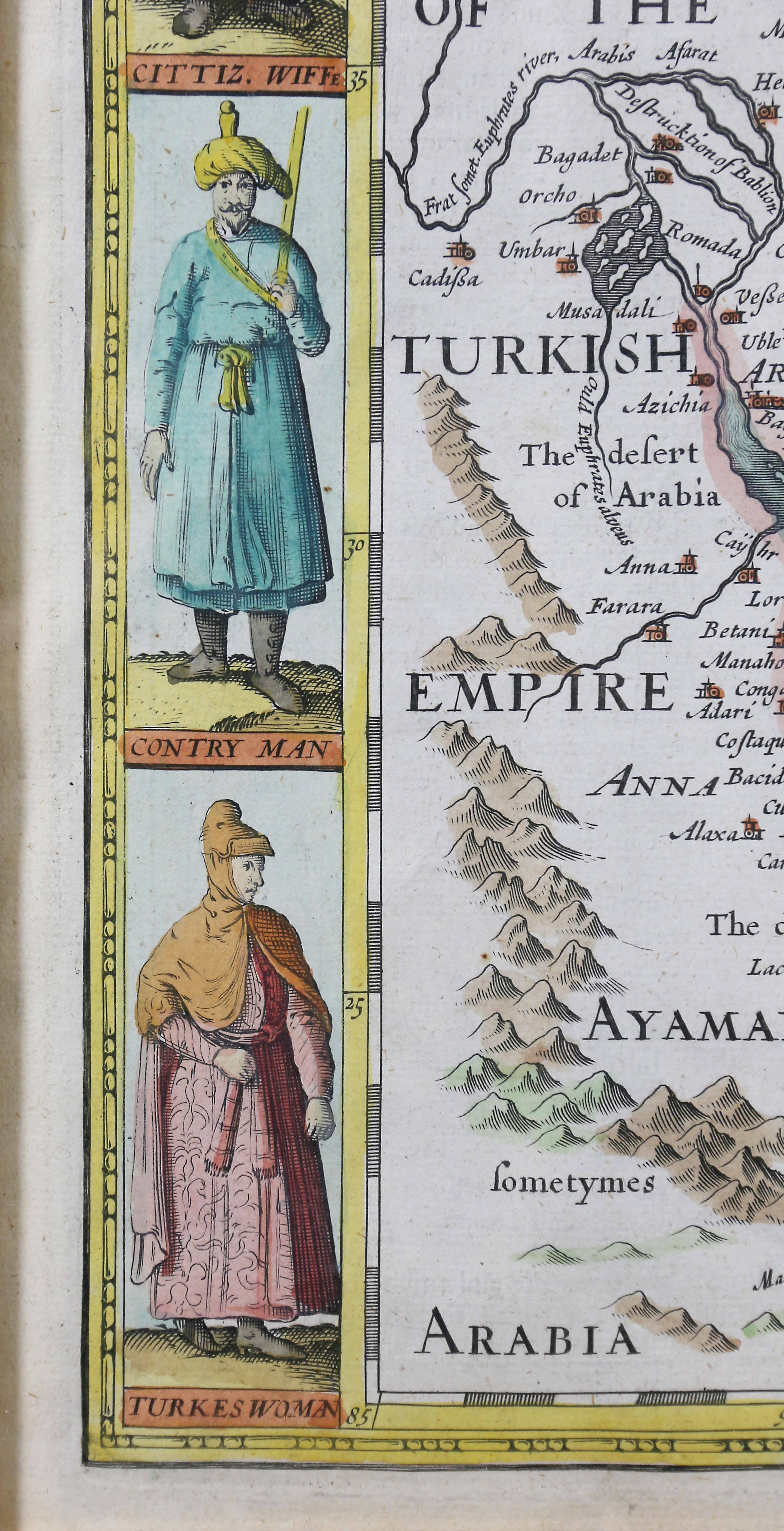 Gerahmte, handkolorierte Karte von Persien von John Speed (17. Jahrhundert)