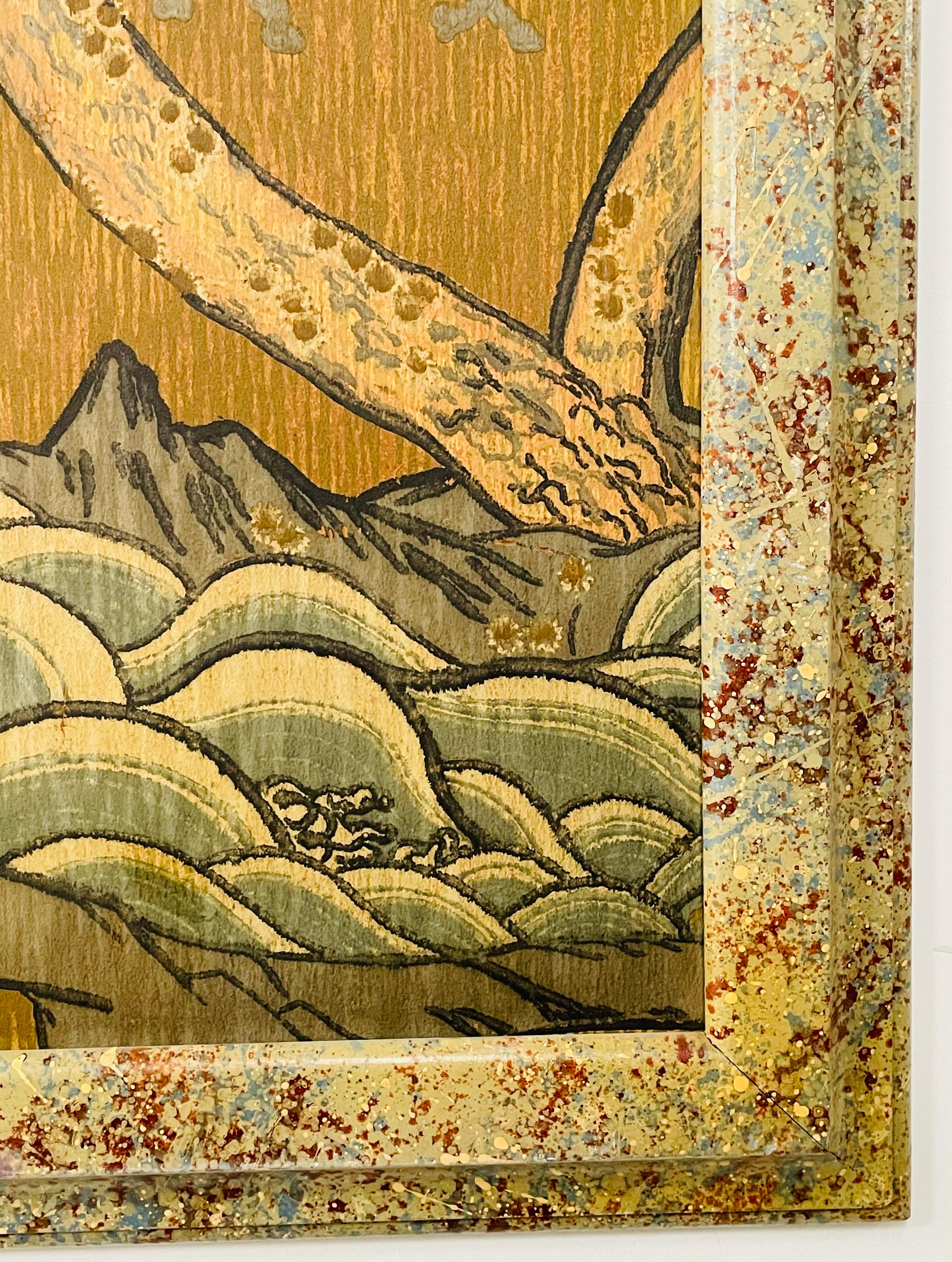 Framed Block Printed Asian Japanese Bonsai Tree Wood Panels, Set of 3 11