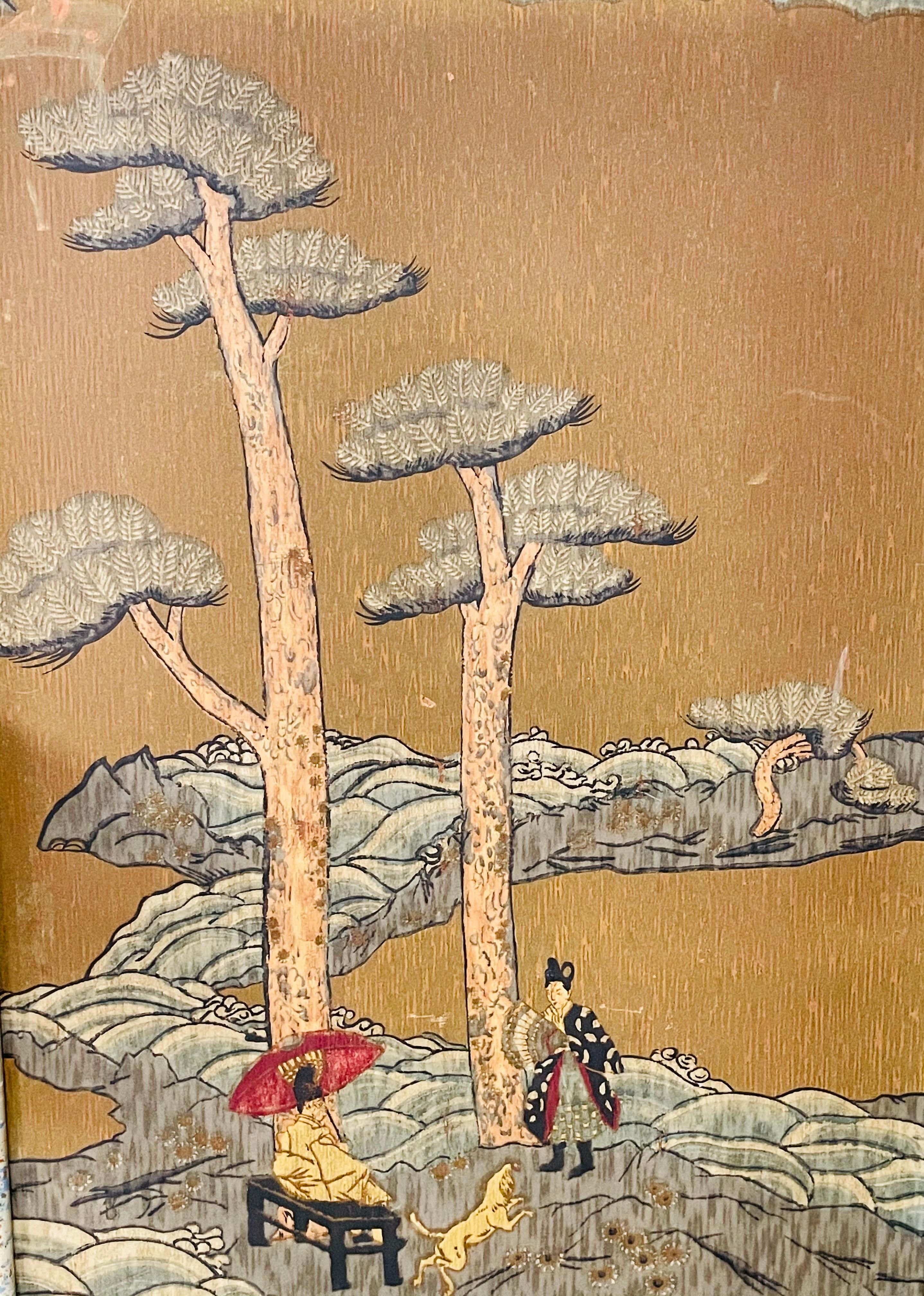 Japonisme Framed Block Printed Asian Japanese Bonsai Tree Wood Panels, Set of 3