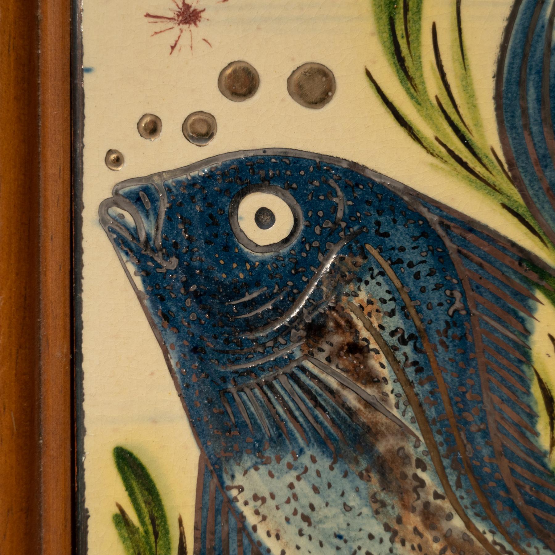 Framed Hand Painted Ceramic Artwork by Artist Diaz Costa, circa 1960 For Sale 5