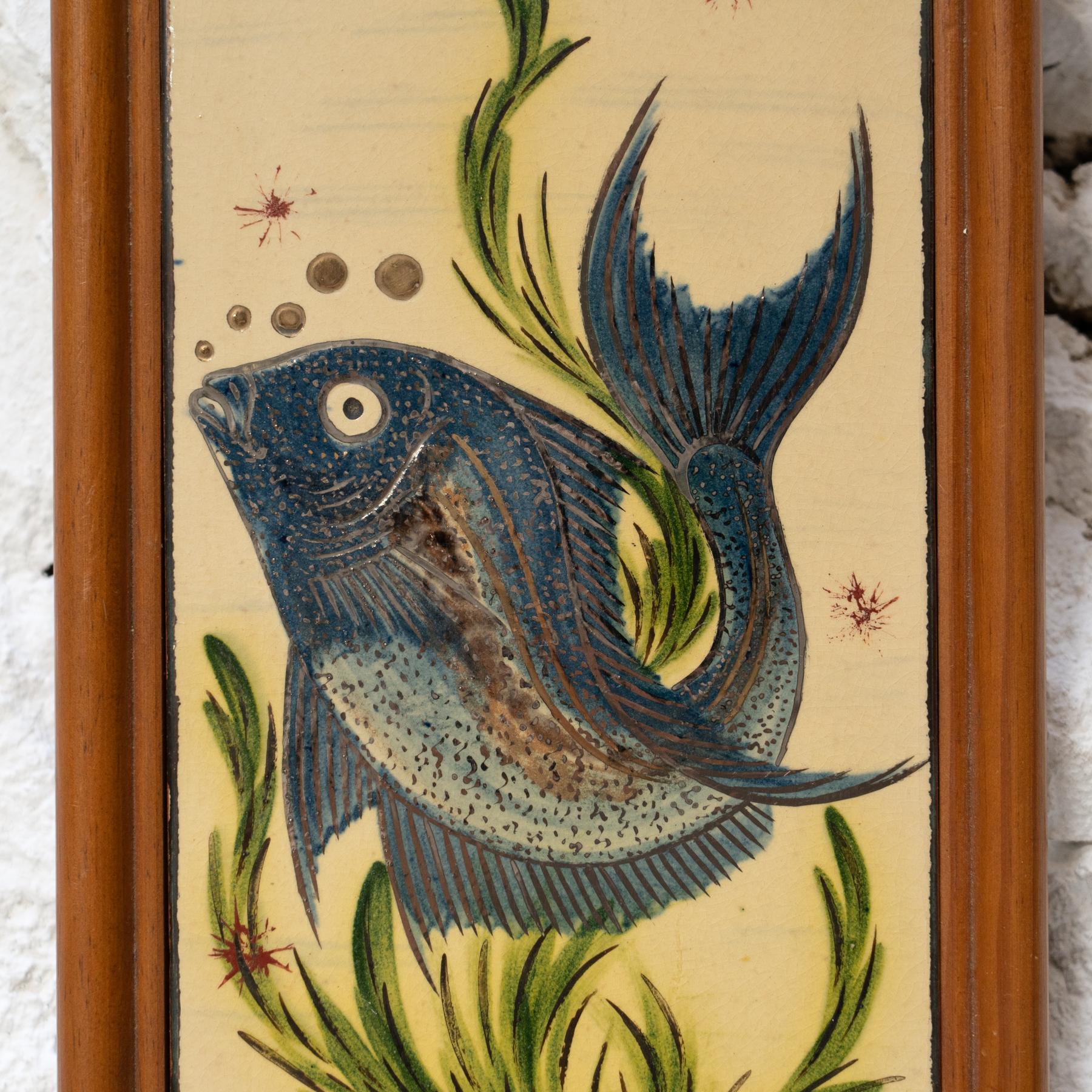 Mid-20th Century Framed Hand Painted Ceramic Artwork by Artist Diaz Costa, circa 1960 For Sale