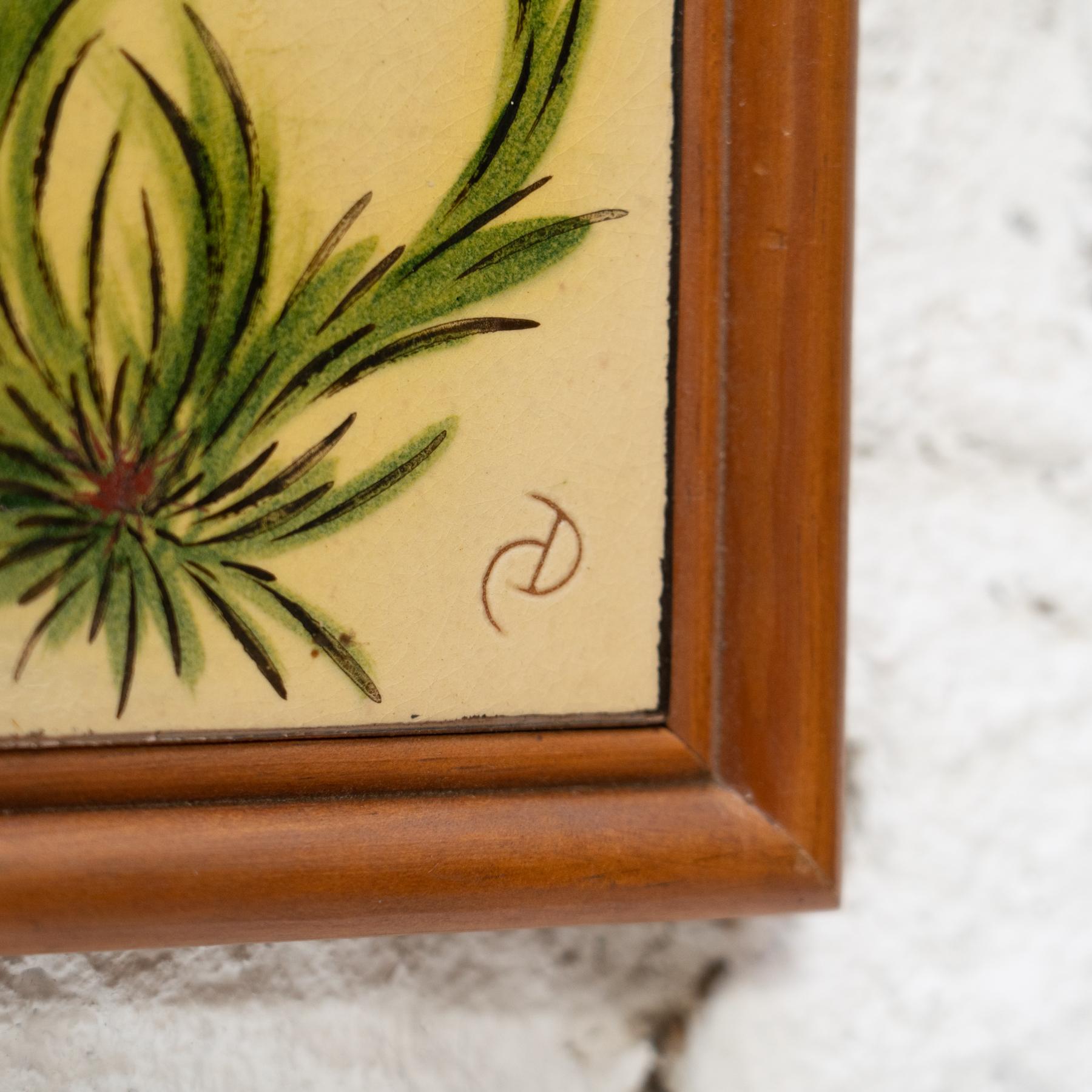 Framed Hand Painted Ceramic Artwork by Artist Diaz Costa, circa 1960 For Sale 1