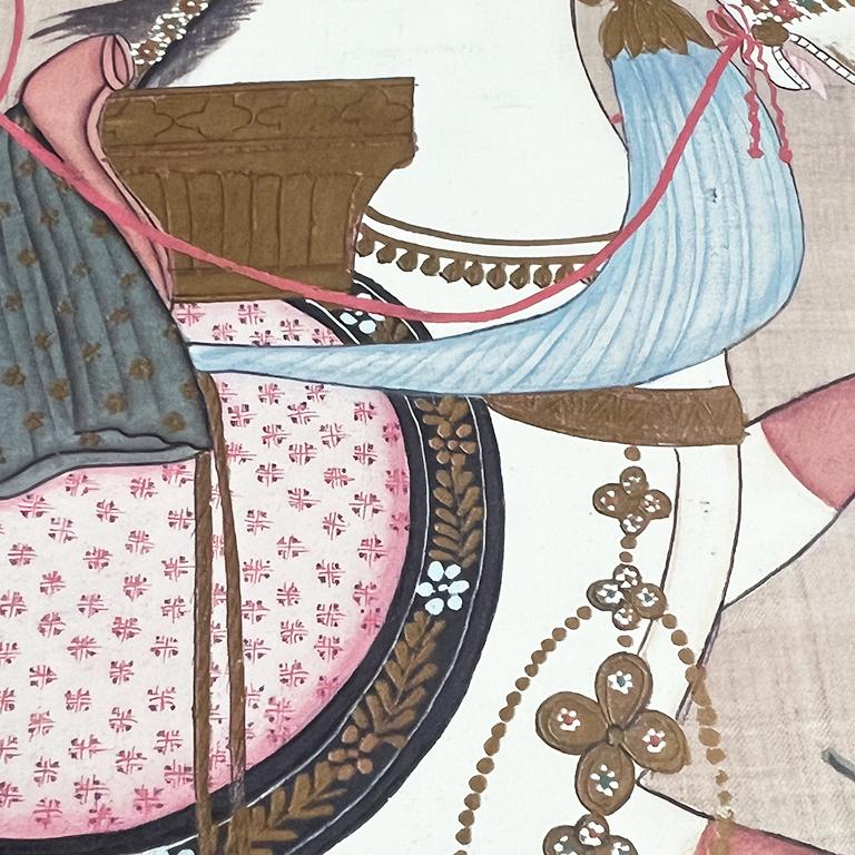 Indien Peinture indienne à la gouache d'un cheval sur soie en rose, encadrée en vente