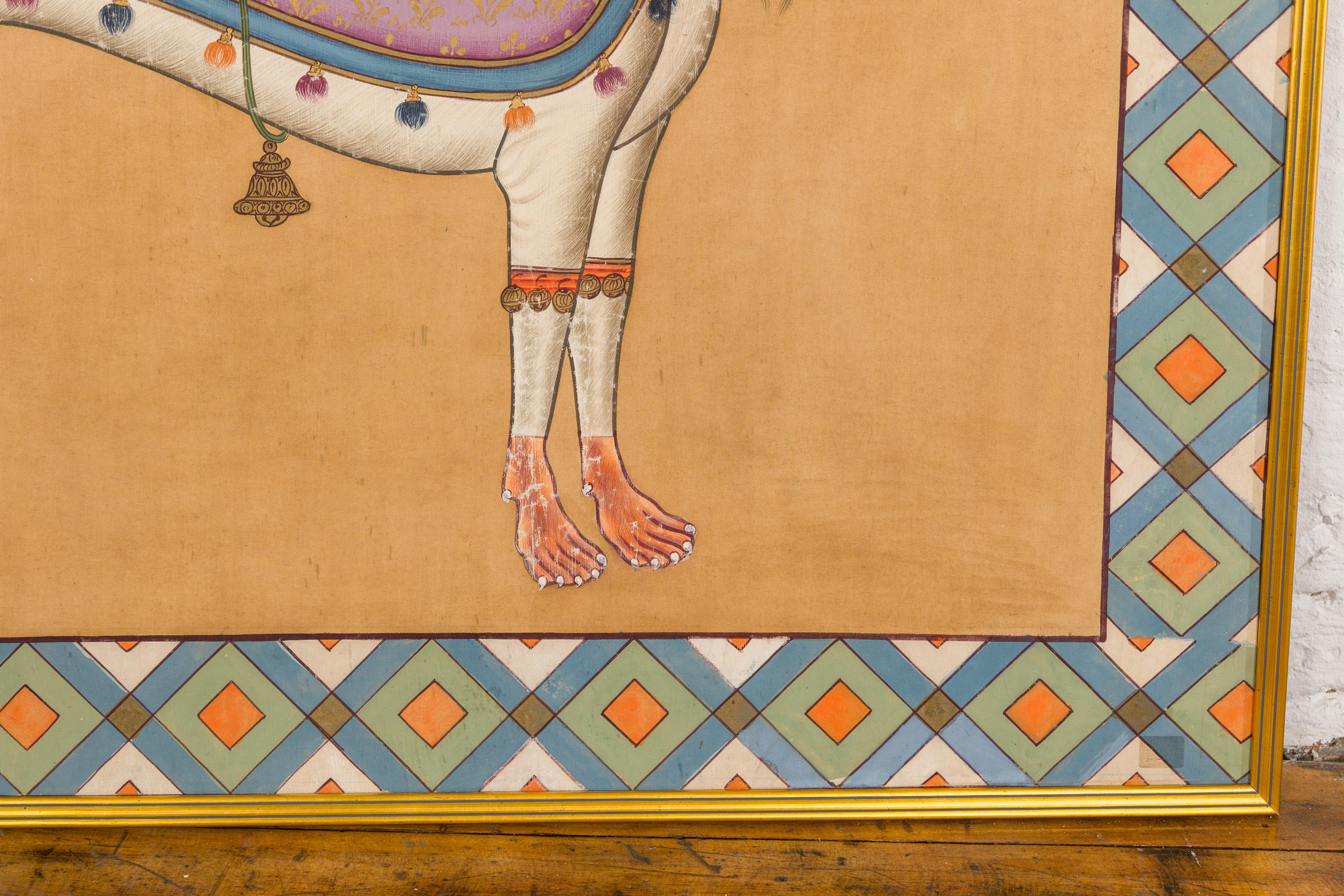 Peint à la main Encadré, peint à la main, chien de lévrier royal indien, monté sur tissu en vente