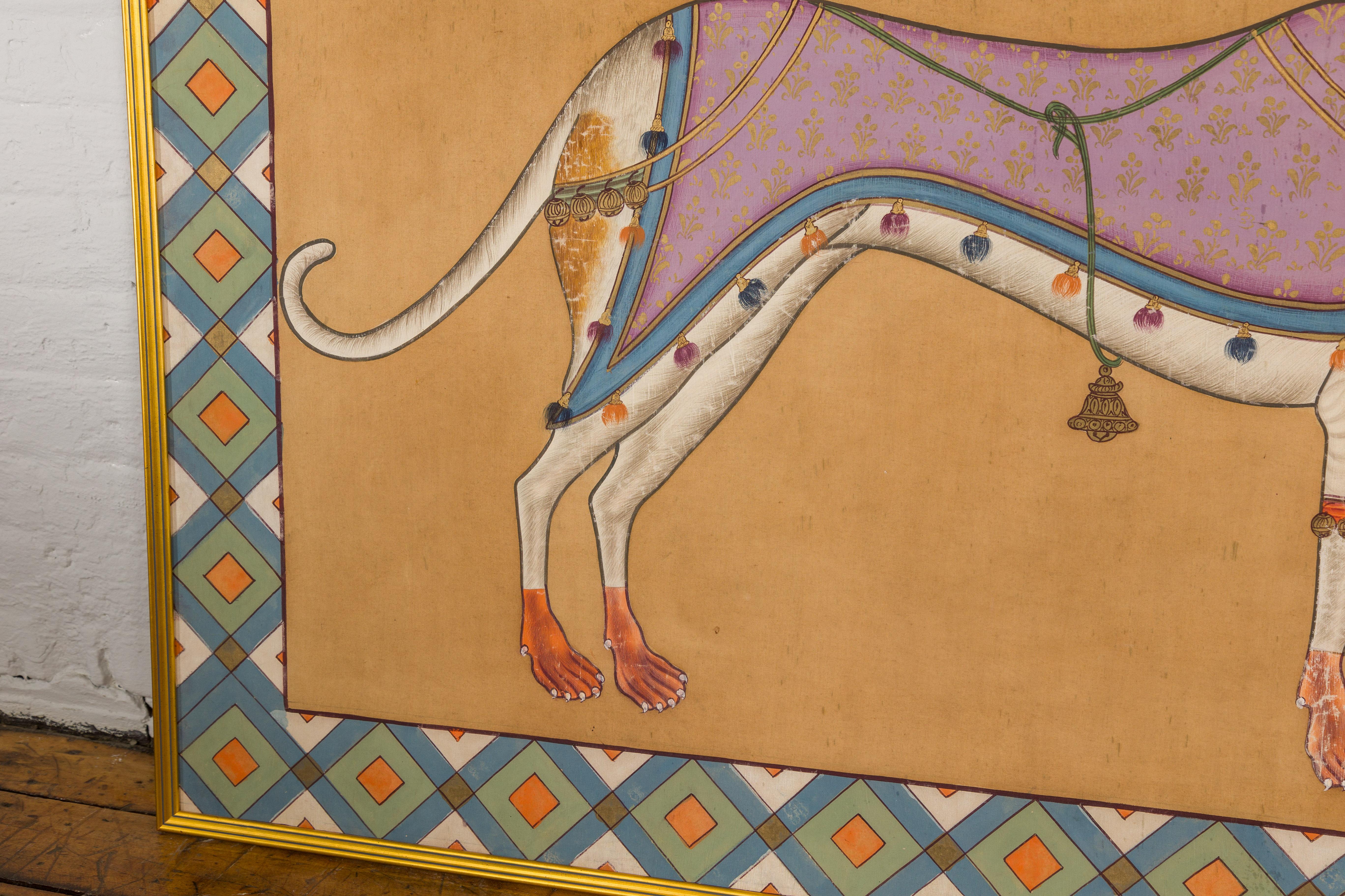Encadré, peint à la main, chien de lévrier royal indien, monté sur tissu Bon état - En vente à Yonkers, NY