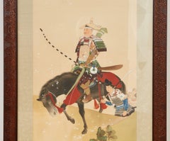 Framed Hand Painted Japanese Scroll of Returning Cavalryman