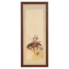 Framed Hand Painted Japanese Scroll of Returning Cavalryman