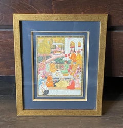 Framed Hand Painted Persian Miniature Painting Mosque Courtyard Garden Scene
