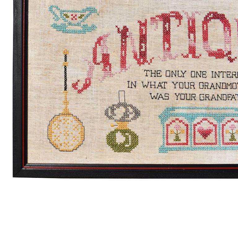 American Craftsman Framed Hand Stitched Cross Stitch Sampler, 20th Century For Sale