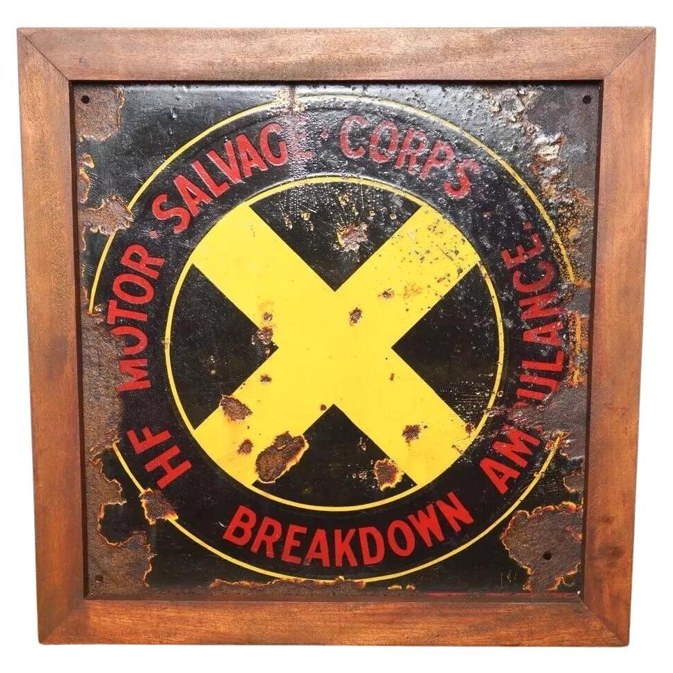 Framed Harvey Frost Motor Salvage Corps Breakdown Automotive Framed Enamel Sign