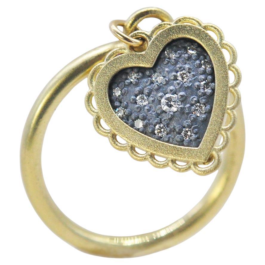 For Sale:  Framed Heart Charm Ring on Gold Band