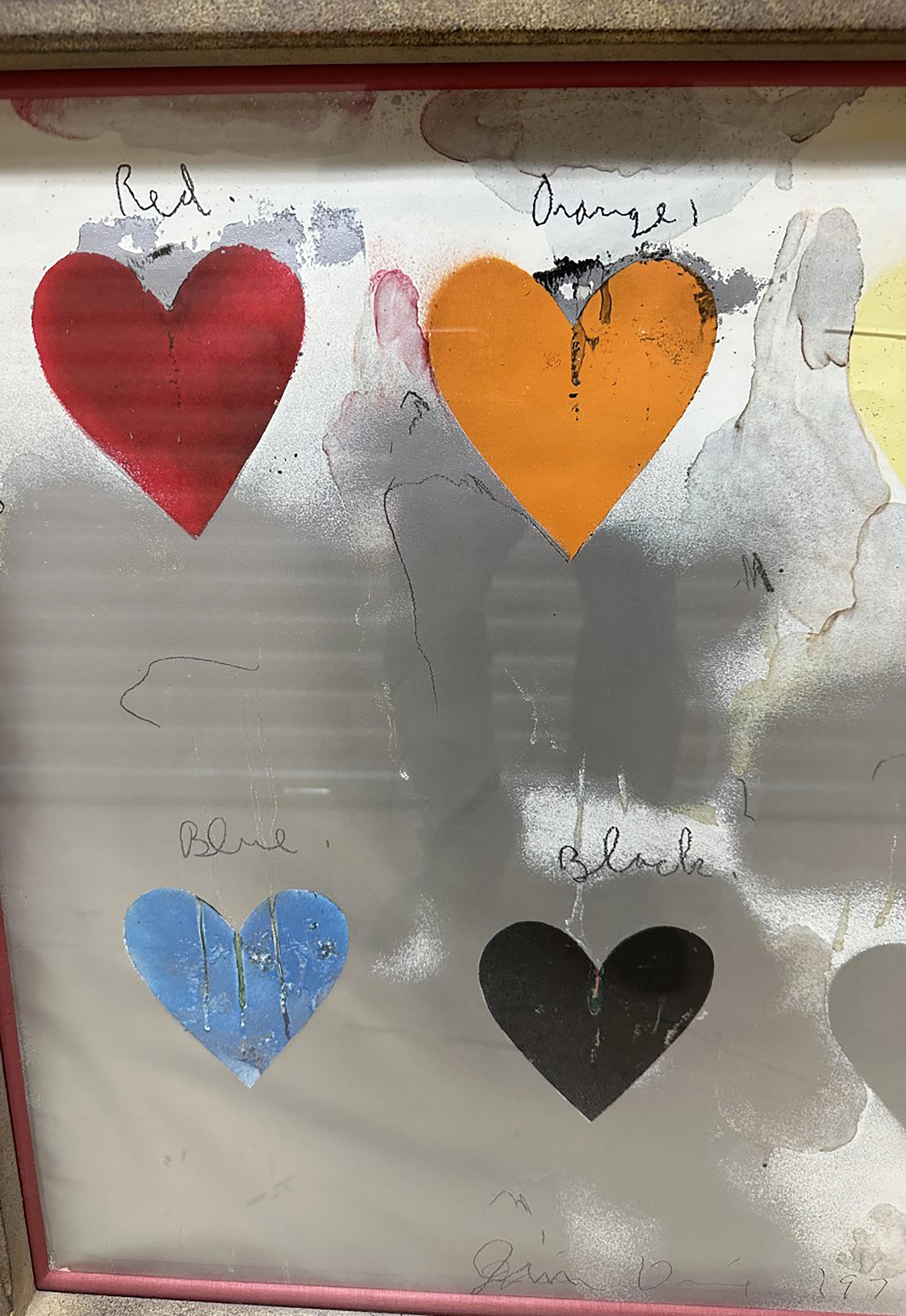 Gerahmter Lithographiedruck „Hearts“ des Künstlers Jim Dine (Farbe) im Angebot