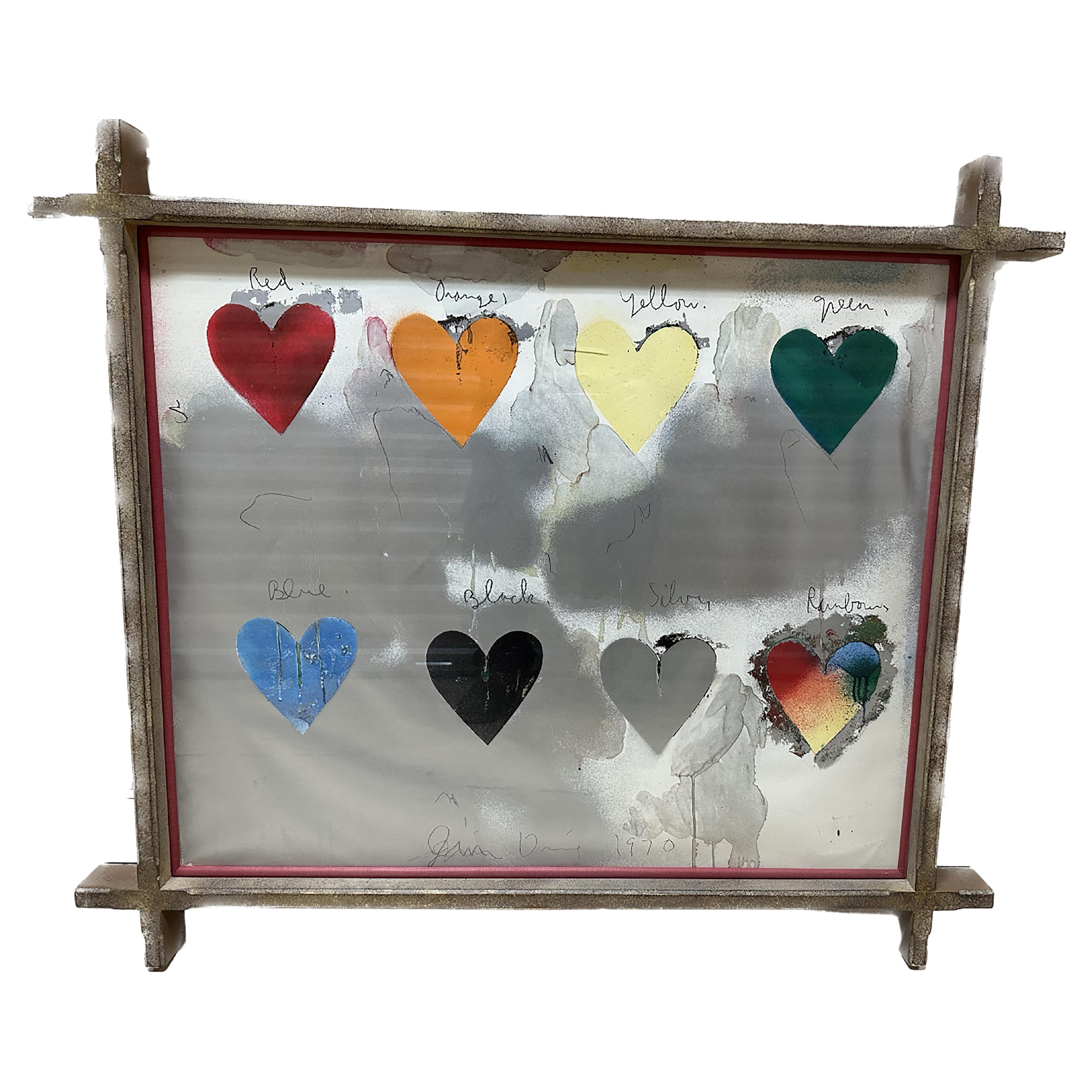 Framed "Hearts" lithograph print by artist Jim Dine For Sale