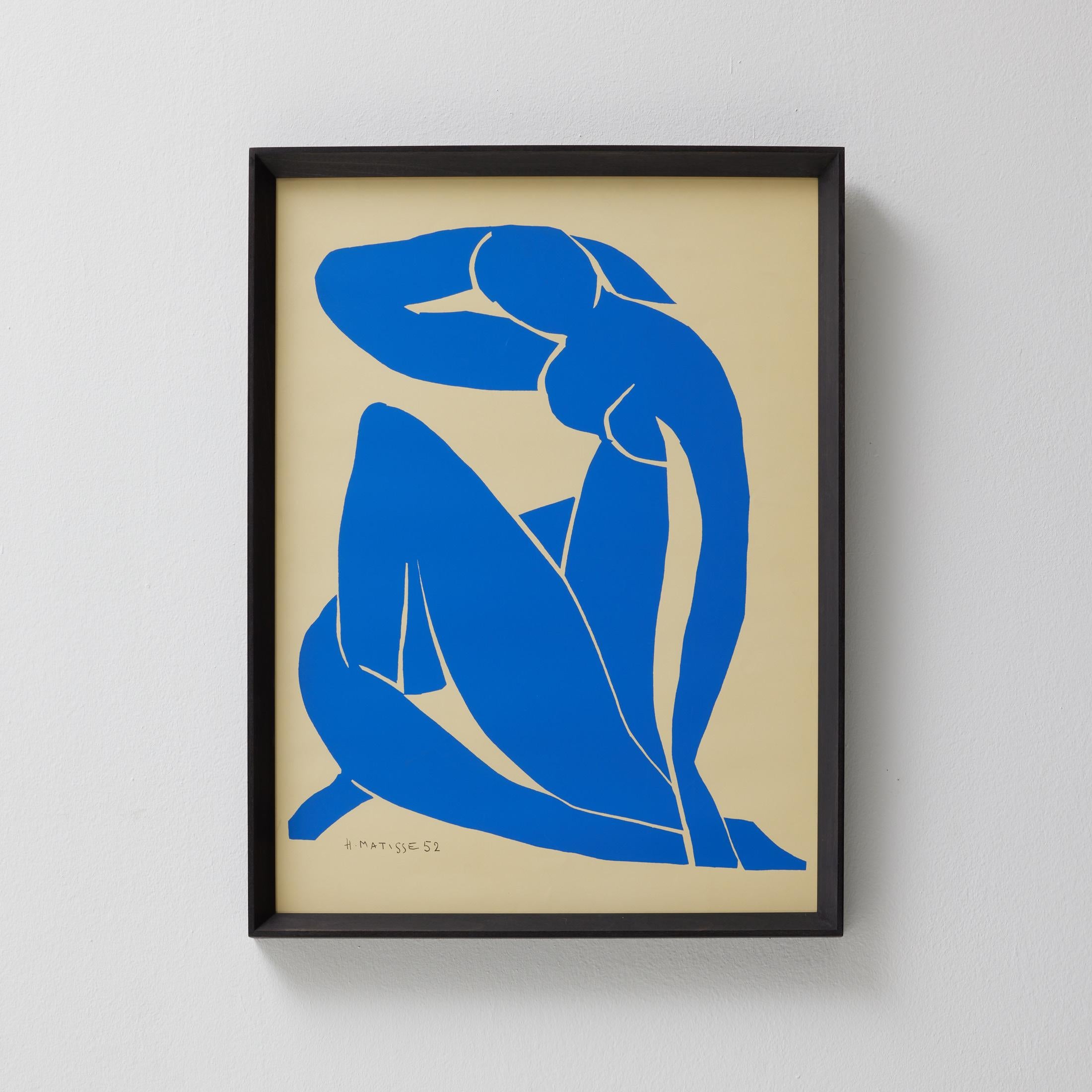 Framed Henri Matisse Cut Out Blue Lithograph Nu Bleu, 1970

Color lithograph after the work by Henri Matisse, circa 1970.

Signed in the stone. Edited by Edition des Nouvelles Images, France. Framed.

In good original condition, with minor wear