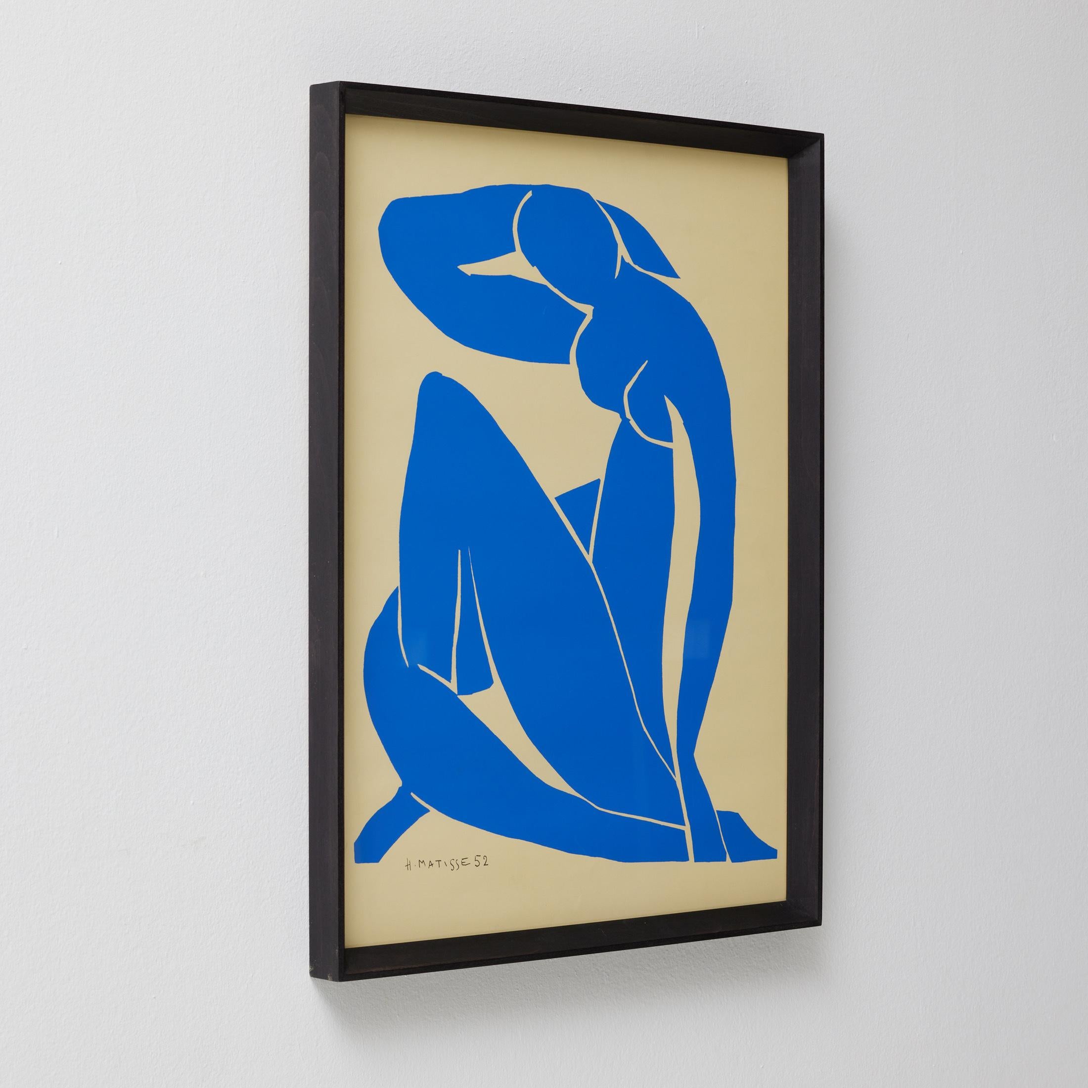 Mid-Century Modern Framed Henri Matisse Cut Out Blue Lithograph Nu Bleu, 1970 For Sale
